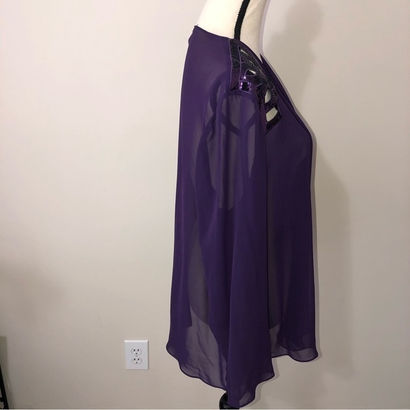Sheer Purple Open Wrap Cover Purple Sequins Laser Cut Long Sleeve Top Jacket - Picture 5 of 10